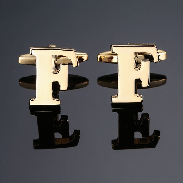 1 pair gold letters A-Z name Cufflinks men French shirt Cufflinks, A, B, C, D, E, F, G, H, I, J, K, L, M, N, O, P, Q, R, Z, S, T, V, W, X, Y