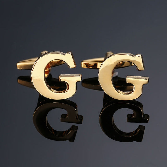 1 pair gold letters A-Z name Cufflinks men French shirt Cufflinks, A, B, C, D, E, F, G, H, I, J, K, L, M, N, O, P, Q, R, Z, S, T, V, W, X, Y