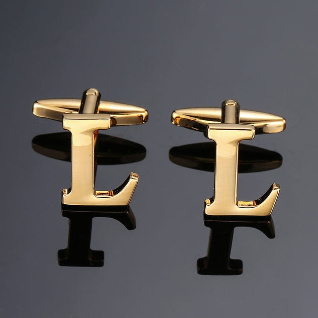 1 pair gold letters A-Z name Cufflinks men French shirt Cufflinks, A, B, C, D, E, F, G, H, I, J, K, L, M, N, O, P, Q, R, Z, S, T, V, W, X, Y