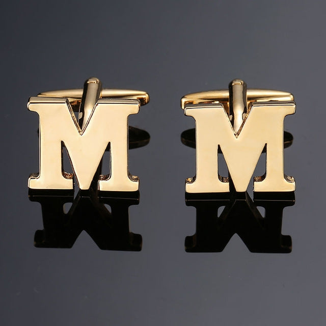 1 pair gold letters A-Z name Cufflinks men French shirt Cufflinks, A, B, C, D, E, F, G, H, I, J, K, L, M, N, O, P, Q, R, Z, S, T, V, W, X, Y