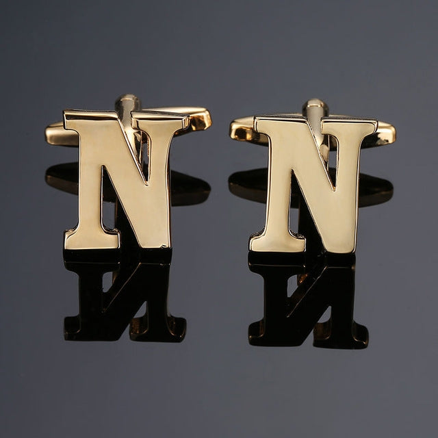 1 pair gold letters A-Z name Cufflinks men French shirt Cufflinks, A, B, C, D, E, F, G, H, I, J, K, L, M, N, O, P, Q, R, Z, S, T, V, W, X, Y