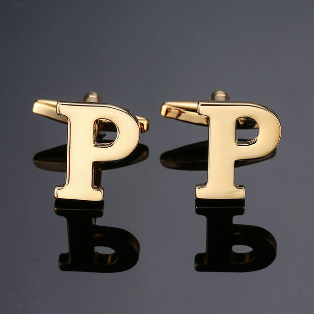 1 pair gold letters A-Z name Cufflinks men French shirt Cufflinks, A, B, C, D, E, F, G, H, I, J, K, L, M, N, O, P, Q, R, Z, S, T, V, W, X, Y