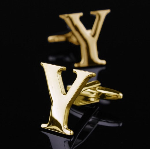 1 pair gold letters A-Z name Cufflinks men French shirt Cufflinks, A, B, C, D, E, F, G, H, I, J, K, L, M, N, O, P, Q, R, Z, S, T, V, W, X, Y