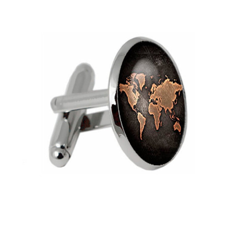 2 PCS World Map Pattern Cufflinks Antique Retro Bronze Cufflinks, Silver, Bronze, Black