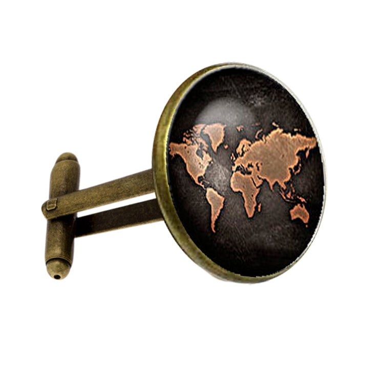 2 PCS World Map Pattern Cufflinks Antique Retro Bronze Cufflinks, Silver, Bronze, Black