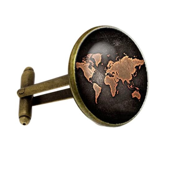 2 PCS World Map Pattern Cufflinks Antique Retro Bronze Cufflinks, Silver, Bronze, Black