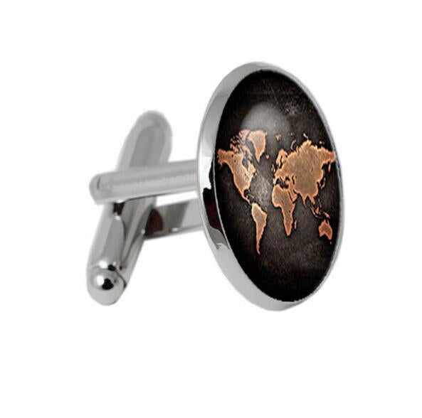 2 PCS World Map Pattern Cufflinks Antique Retro Bronze Cufflinks, Silver, Bronze, Black