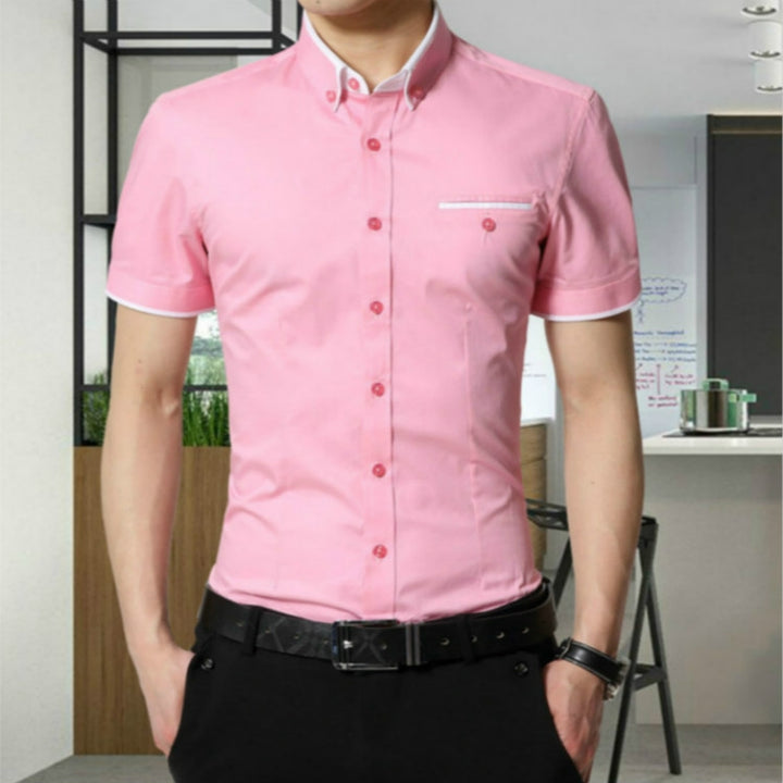 Men Business Shirt Short Sleeves Turn-down Collar Shirt, M, L, XL, XXL, XXXL, XXXXL