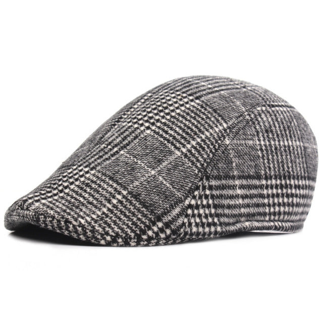 Thick Warm British Style Lattice Woolen Cap