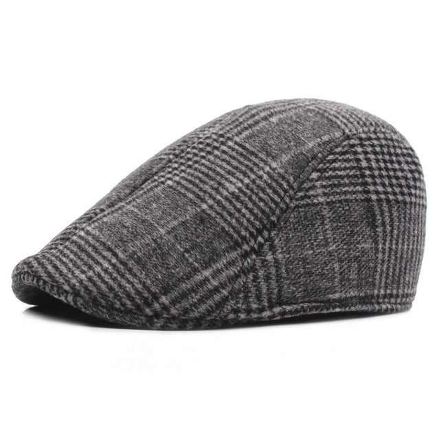 Thick Warm British Style Lattice Woolen Cap