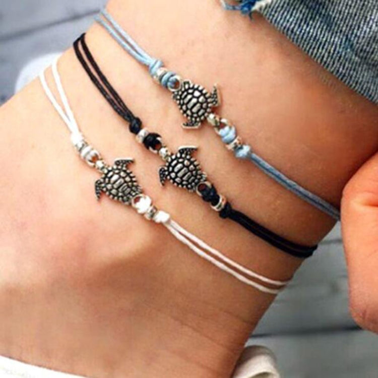 Boho Anklet Wax String Sea Turtle Lacing Foot Jewelry Beads Bracelet for Women, white, black, blue