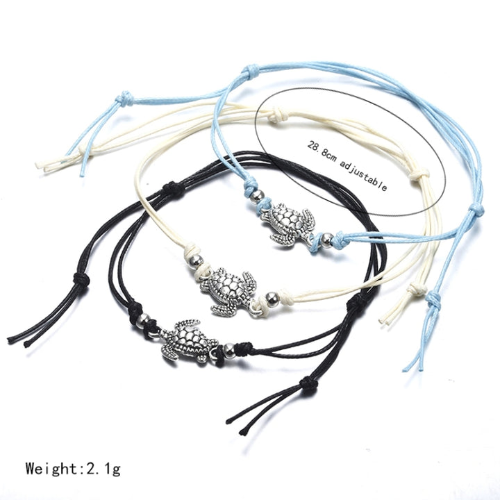 Boho Anklet Wax String Sea Turtle Lacing Foot Jewelry Beads Bracelet for Women, white, black, blue