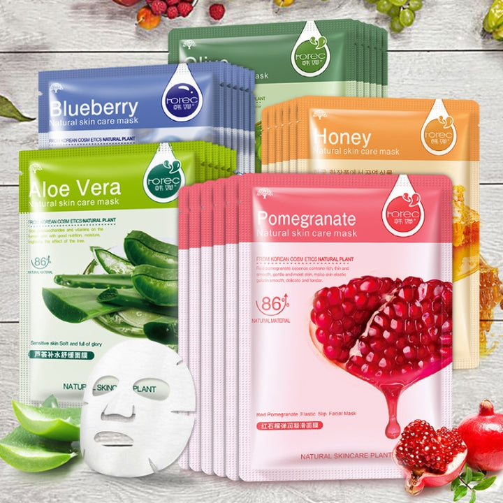 3 PCS Skin Care Plant Facial Mask Moisturizing Oil Control Blackhead Remover Wrapped Mask Face Mask Face Care, Blueberry, Aloe Vera, Olive, Honey, Red Pomegranate, Cucumber