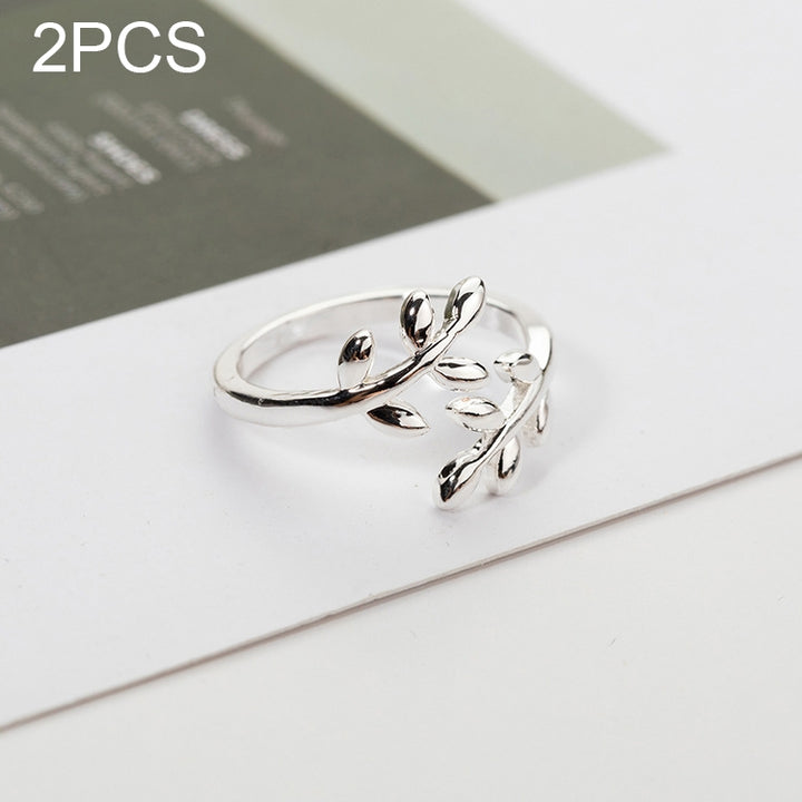 2 PCS Charms Tolive Tree Branch Leaves Adjustable Open Ring for Women