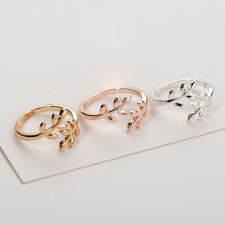 2 PCS Charms Tolive Tree Branch Leaves Adjustable Open Ring for Women