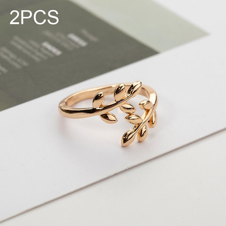 2 PCS Charms Tolive Tree Branch Leaves Adjustable Open Ring for Women