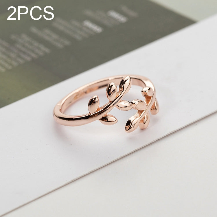 2 PCS Charms Tolive Tree Branch Leaves Adjustable Open Ring for Women