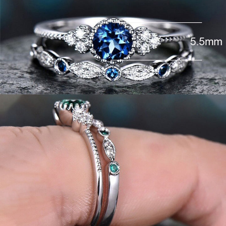 2 PCS/Set Women Fashion Zircon Gemstone Ring, 5, 6, 7, 8, 9, 10