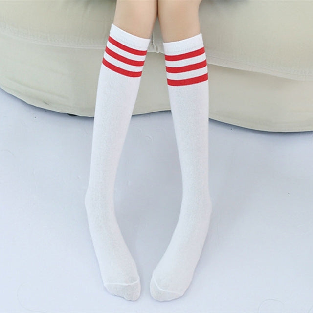 High Knee Socks Stripes Cotton Sports School Skate Long Socks for Kids, 28cm, 35cm, 42cm, 52cm