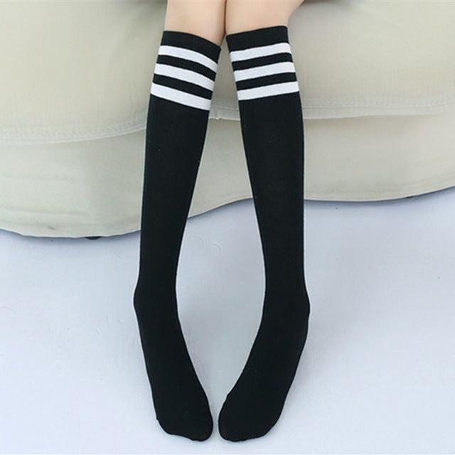 High Knee Socks Stripes Cotton Sports School Skate Long Socks for Kids, 28cm, 35cm, 42cm, 52cm