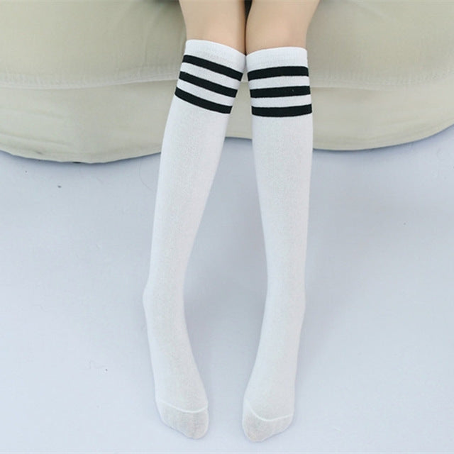 High Knee Socks Stripes Cotton Sports School Skate Long Socks for Kids, 28cm, 35cm, 42cm, 52cm