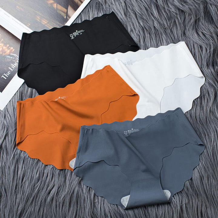 4 PCS / Set Non-trace Ice Silk Panties Female Pure Cotton Crotch Antibacterial Mid-Waist Breathable Girl Briefs, M, L, XL