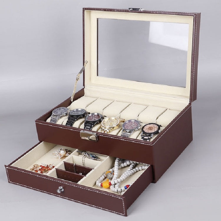 PU Leather 12-bit Watch Box Double-layer Jewelry Box Storage Display Box, PU Leather Black, PU Leather Brown