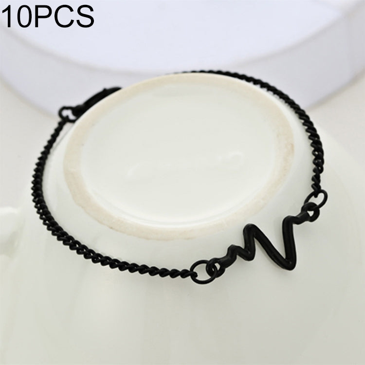 10 PCS Simple Personality Bileklik Ecg Figure Lightning Bracelet Couple Heartbeat Frequency Bracelet, black, gold, Silver