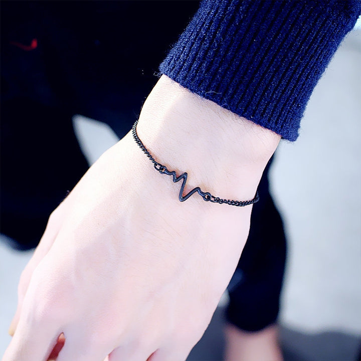 10 PCS Simple Personality Bileklik Ecg Figure Lightning Bracelet Couple Heartbeat Frequency Bracelet, black, gold, Silver