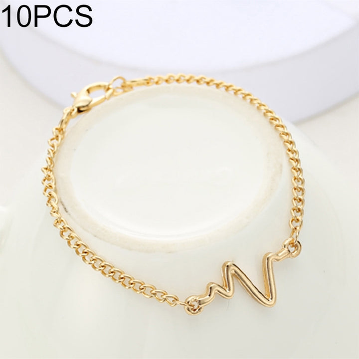 10 PCS Simple Personality Bileklik Ecg Figure Lightning Bracelet Couple Heartbeat Frequency Bracelet, black, gold, Silver