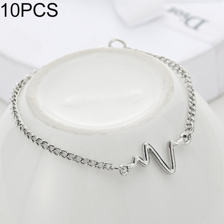 10 PCS Simple Personality Bileklik Ecg Figure Lightning Bracelet Couple Heartbeat Frequency Bracelet, black, gold, Silver