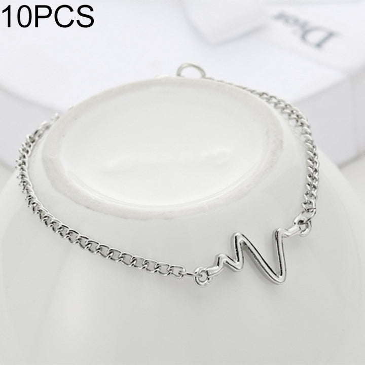 10 PCS Simple Personality Bileklik Ecg Figure Lightning Bracelet Couple Heartbeat Frequency Bracelet, black, gold, Silver