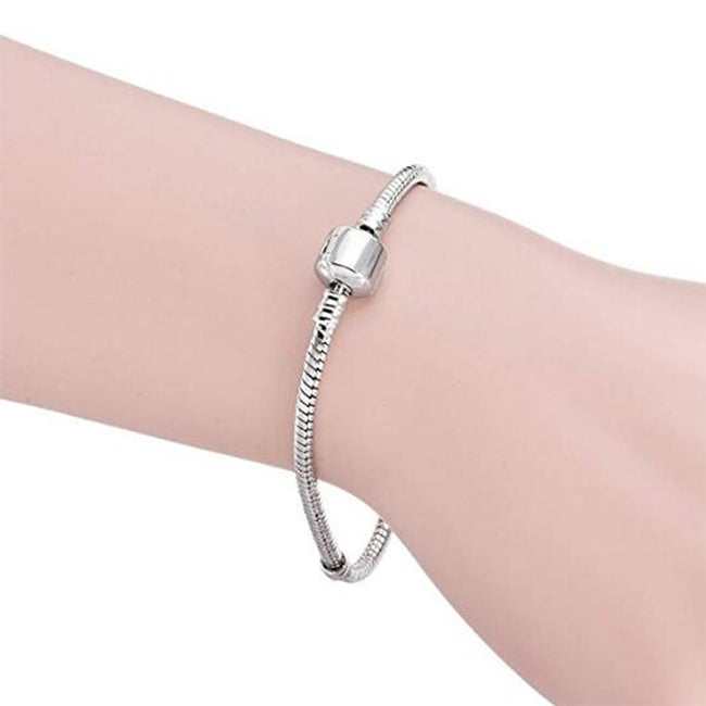 17-21cm Silver Snake Chain Link Bracelet Fit European Charm Pandora Bracelet, 17cm, 18cm, 19cm, 20cm, 21cm