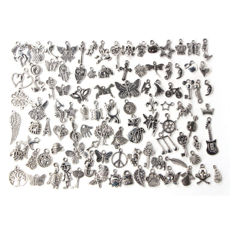 100 PCS Mixed Antique Silver Color European Bracelets Charm Pendants Fashion Jewelry DIY Charms Handmade