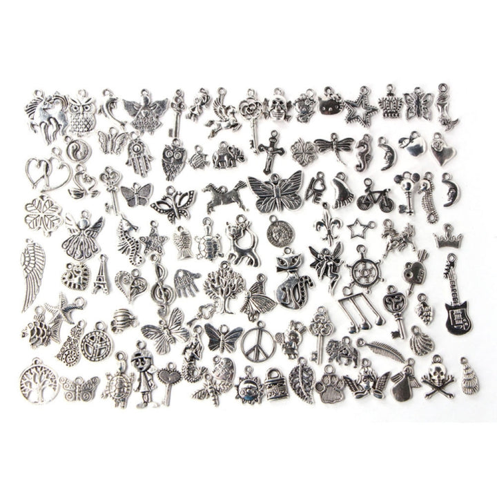 100 PCS Mixed Antique Silver Color European Bracelets Charm Pendants Fashion Jewelry DIY Charms Handmade