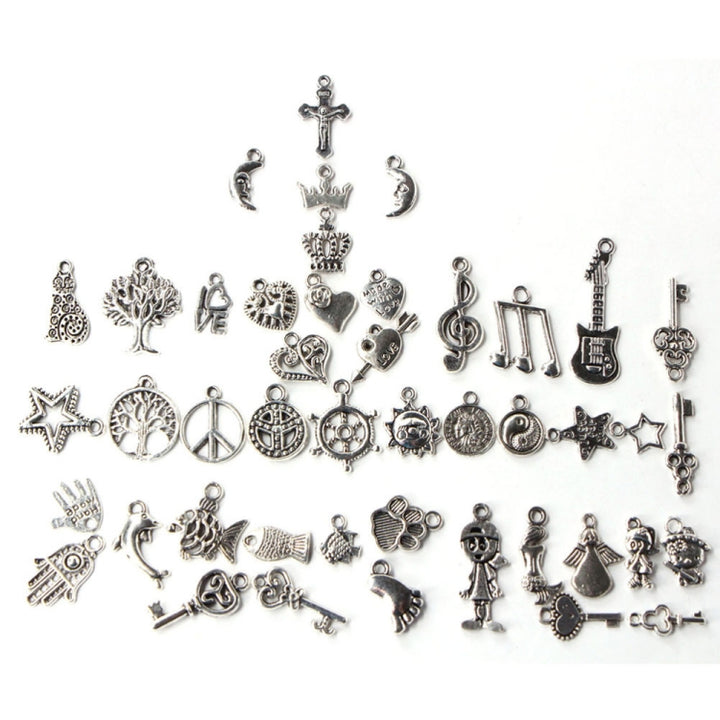 100 PCS Mixed Antique Silver Color European Bracelets Charm Pendants Fashion Jewelry DIY Charms Handmade