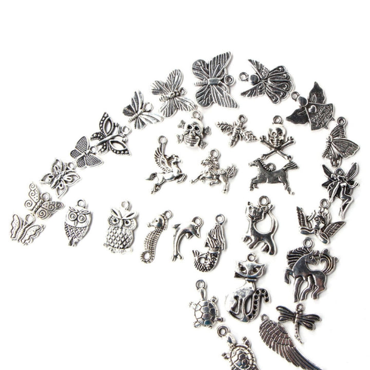 100 PCS Mixed Antique Silver Color European Bracelets Charm Pendants Fashion Jewelry DIY Charms Handmade