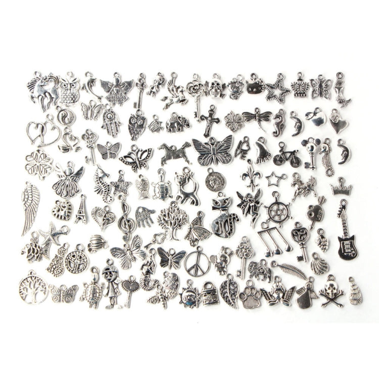 100 PCS Mixed Antique Silver Color European Bracelets Charm Pendants Fashion Jewelry DIY Charms Handmade