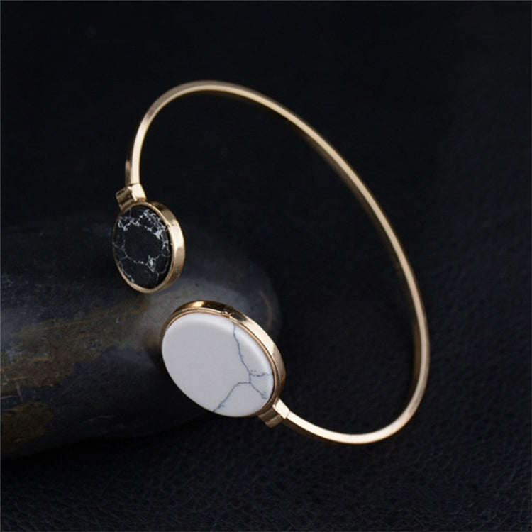 Faux Marble Stone Round Geometric Bangle Gold Circle Cuff Bangle Bracelet, White, Black, Black White, White Black