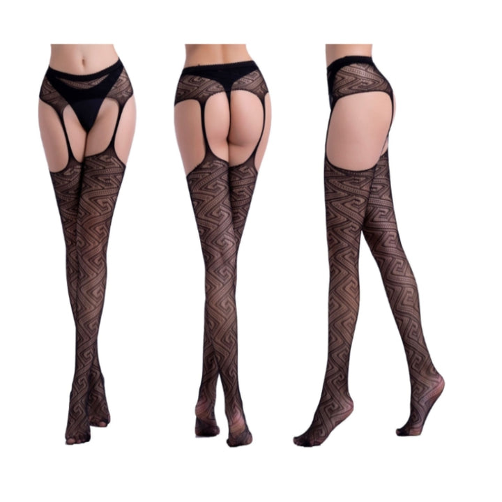 Hollow Out Tights Lace Sexy Stockings Female Thigh High Fishnet Embroidery Transparent Pantyhose Women Black Lace Hosiery, One size simple package (OPP)