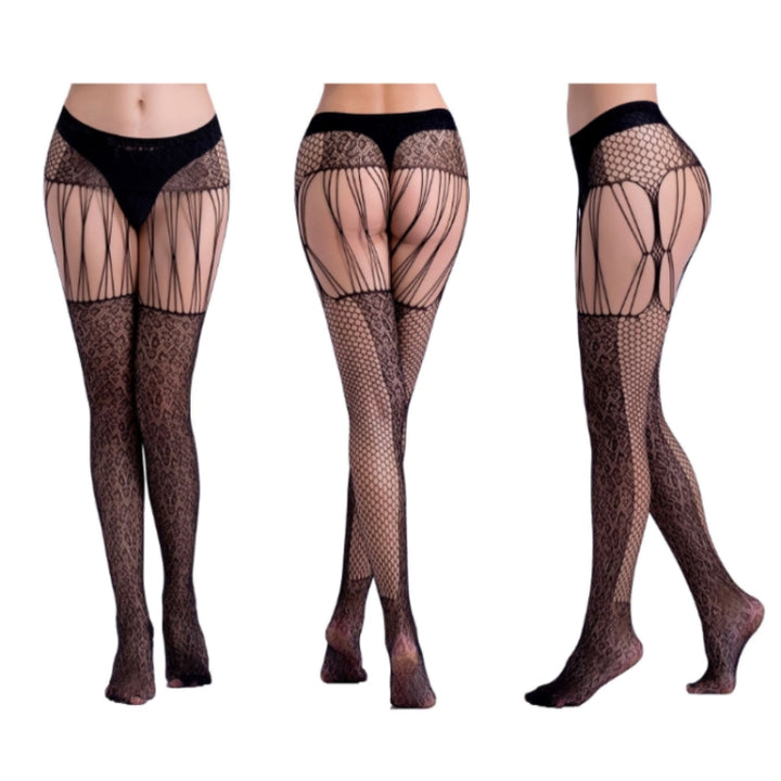 Hollow Out Tights Lace Sexy Stockings Female Thigh High Fishnet Embroidery Transparent Pantyhose Women Black Lace Hosiery, One size fit (white card + OPP)