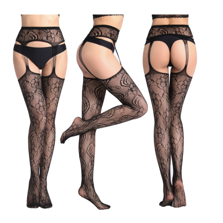 Hollow Out Tights Lace Sexy Stockings Female Thigh High Fishnet Embroidery Transparent Pantyhose Women Black Lace Hosiery, One size fit (white card + OPP)