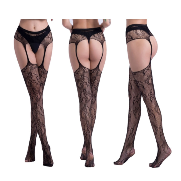 Hollow Out Tights Lace Sexy Stockings Female Thigh High Fishnet Embroidery Transparent Pantyhose Women Black Lace Hosiery, One size fit (white card + OPP)