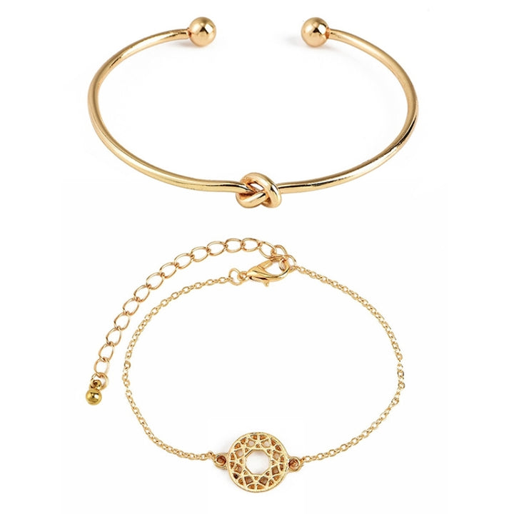 4 Pcs/ Set Bohemian Leaves Knot Round Chain Opening Gold Bracelet Set