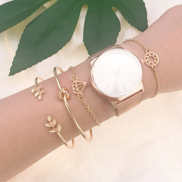 4 Pcs/ Set Bohemian Leaves Knot Round Chain Opening Gold Bracelet Set