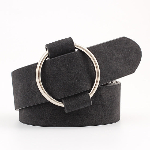 Casual Needleless Round Buckle Wide  PU Leather Belt for Women, 103cm