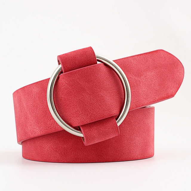 Casual Needleless Round Buckle Wide  PU Leather Belt for Women, 103cm