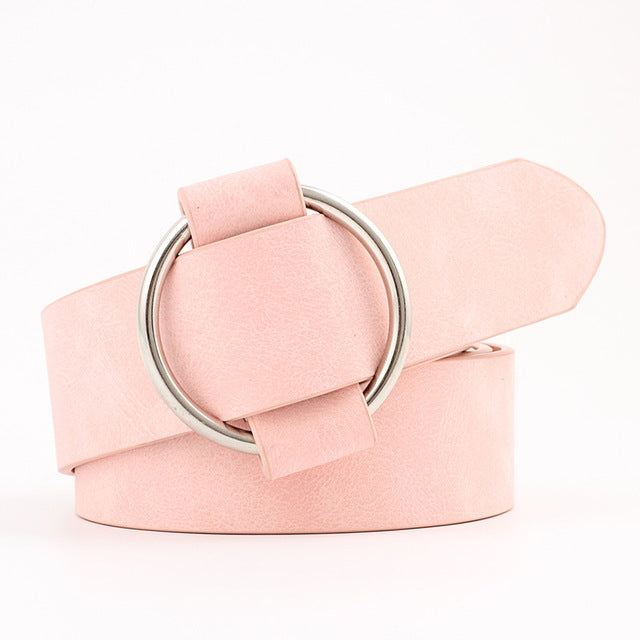 Casual Needleless Round Buckle Wide  PU Leather Belt for Women, 103cm