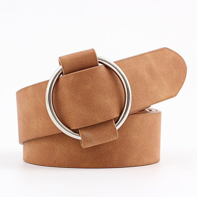 Casual Needleless Round Buckle Wide  PU Leather Belt for Women, 103cm