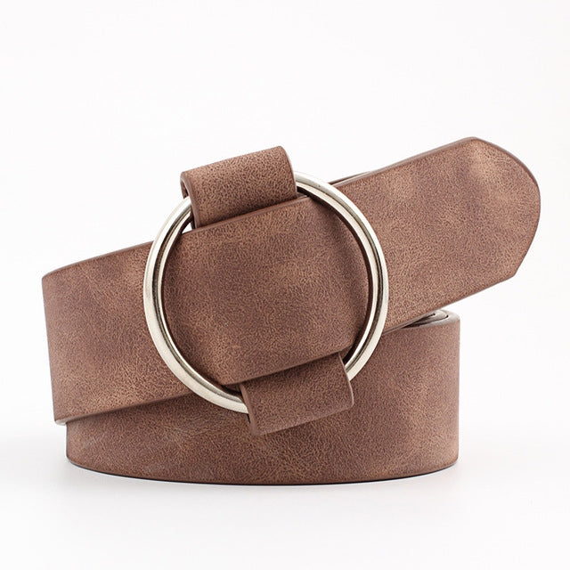 Casual Needleless Round Buckle Wide  PU Leather Belt for Women, 103cm